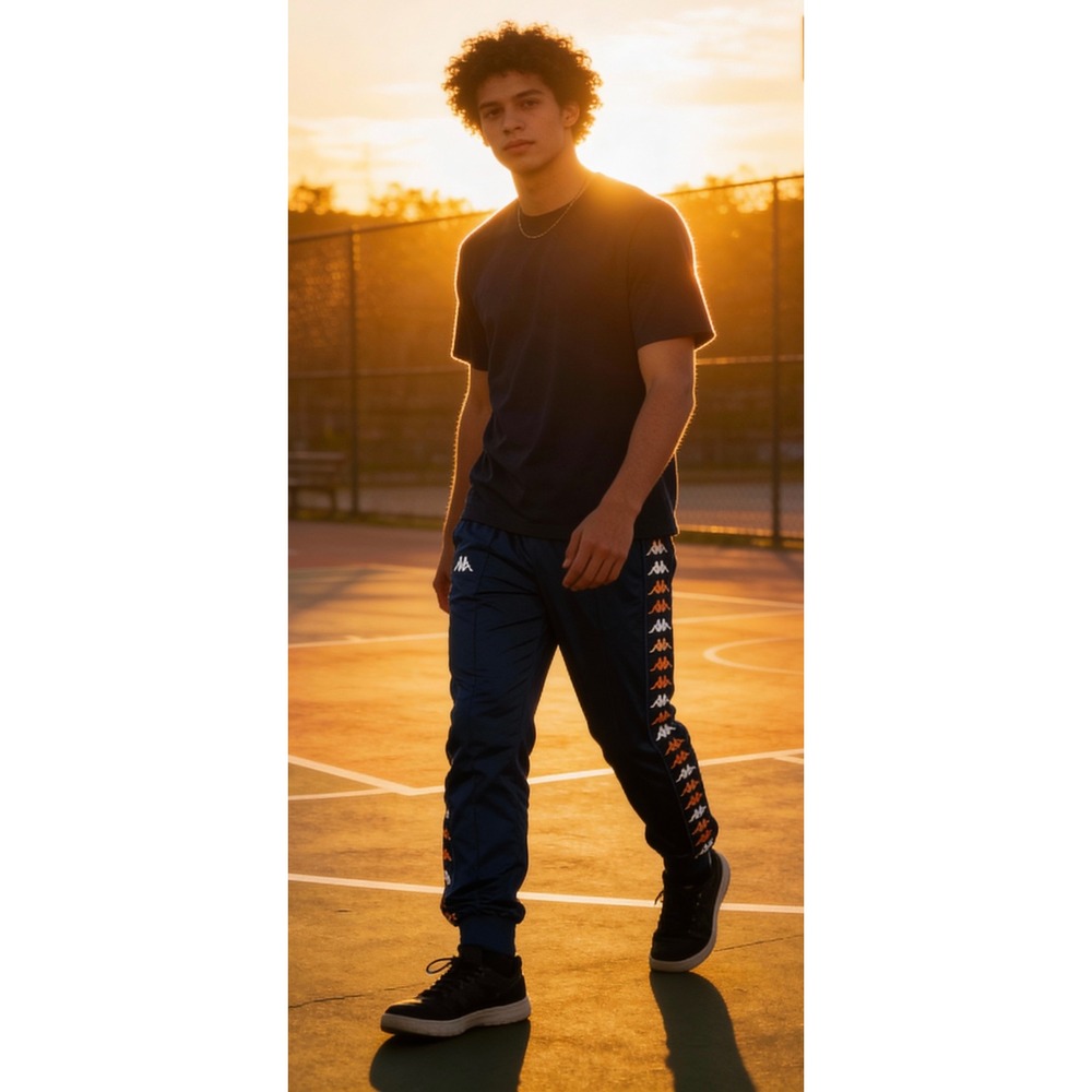 Kappa‎ Mens Black Track Pants With Orange Logo Tape Sz S tare away zip side